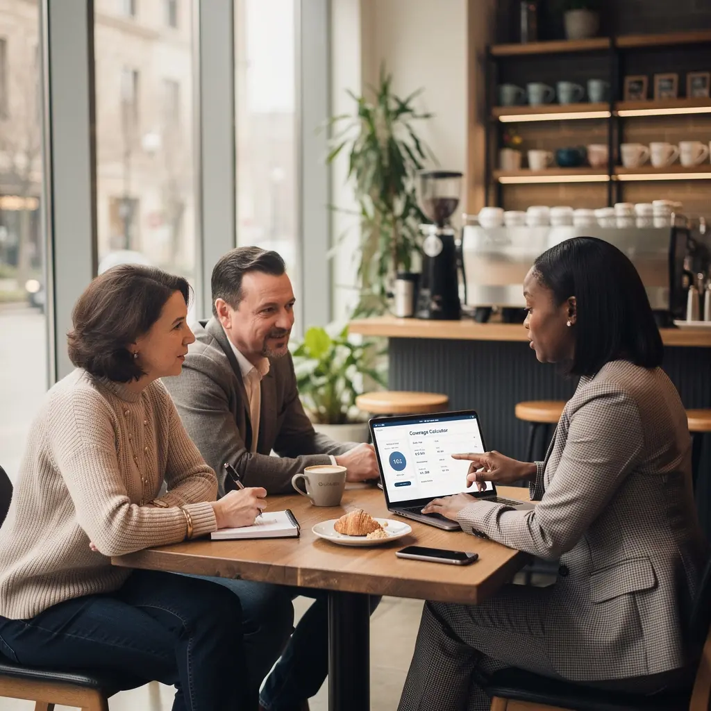 Osoba analizująca warunki ubezpieczenia przy biurku z laptopem.